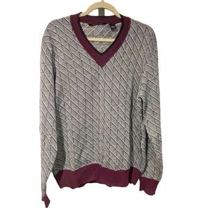 Sean John Size Large V Neck Burgundy Gray Long Sleeves P Diddy‎ Maroon Sweater